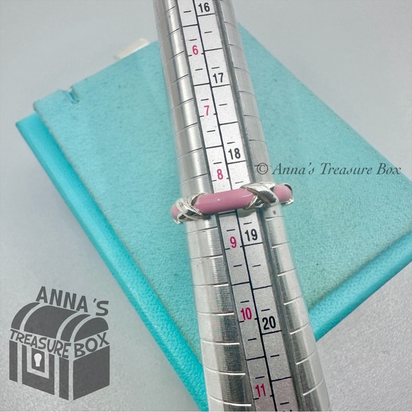Tiffany & Co. 925 Silver Pink Enamel Signature X Stack Band Ring Size 8.5 (pouch - Picture 7 of 7